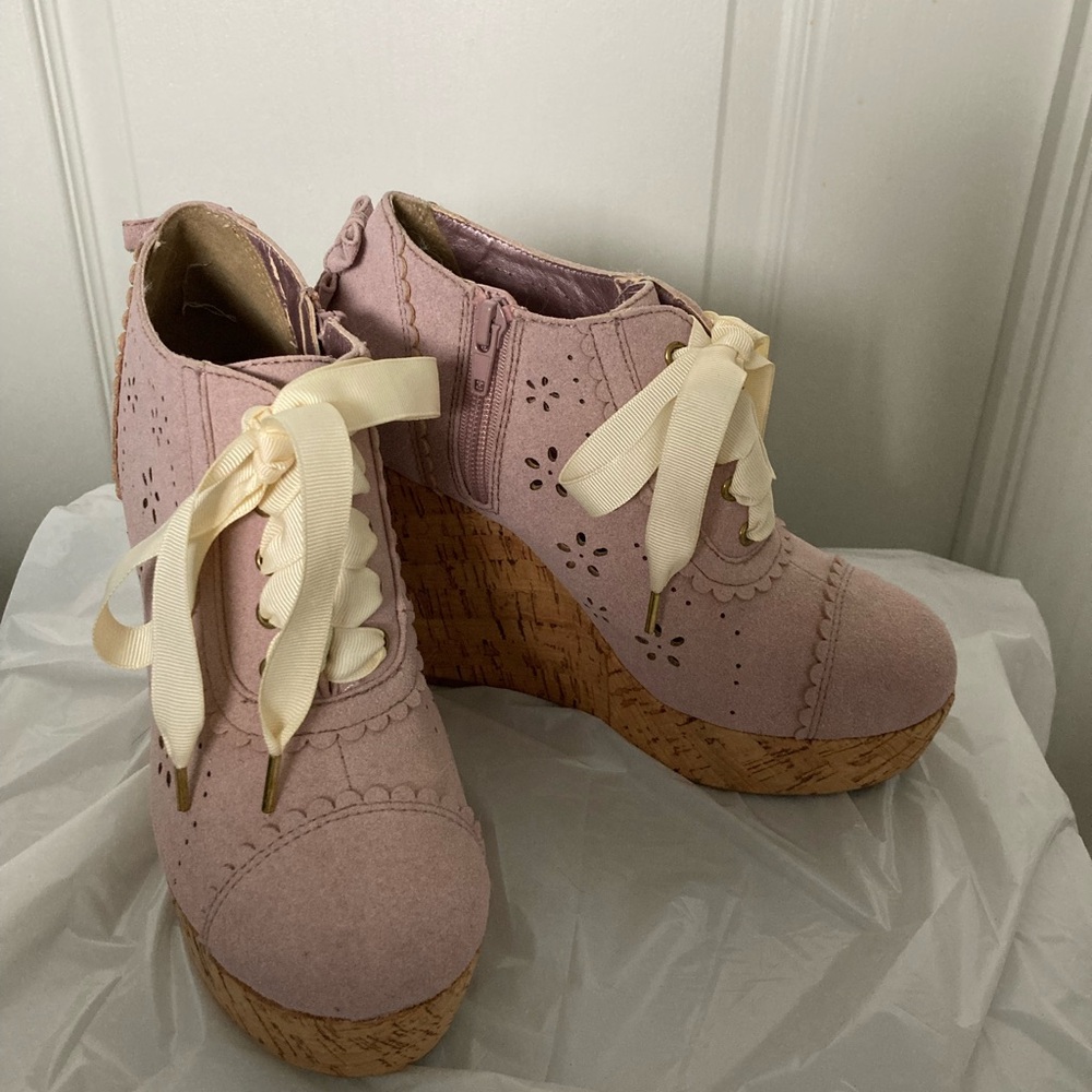 LIZ LISA Purple Lace Up Ribbon Wedge Heel Shoes Himegyaru Himekaji Kawaii